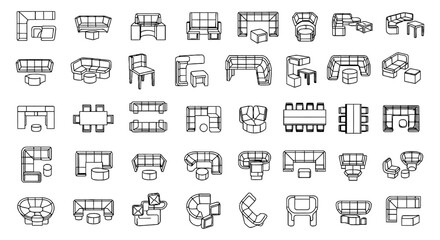 Obraz premium collection of modular furniture icons for interior design planning and layout