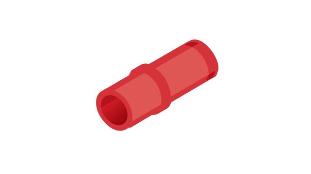 Isometric red pipe section on a stark White Background