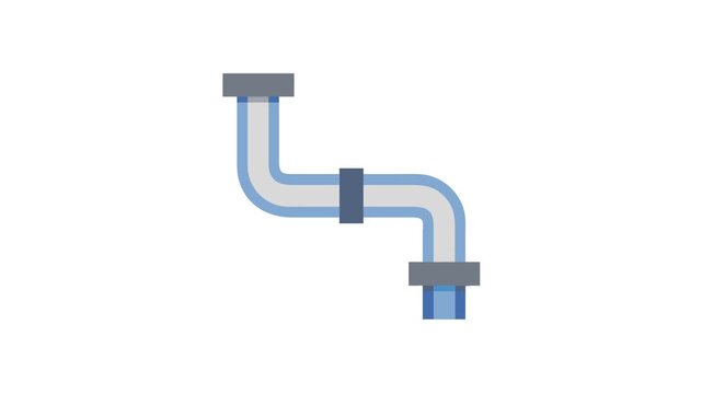 Blue and gray metal pipe with connectors on White Background