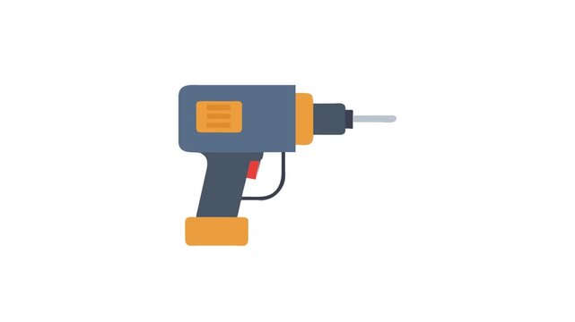 Flat design power drill illustration against a White Background