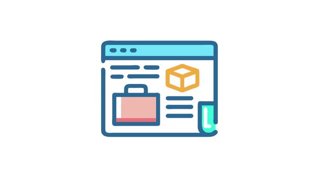 Digital web page with briefcase and package illustration icon