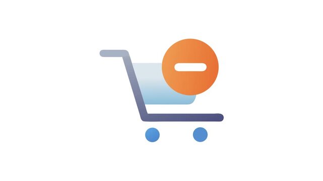 Minimalistic shopping cart icon with subtraction symbol on White