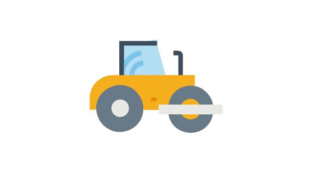 Stylized flat vector illustration of a road roller machine
