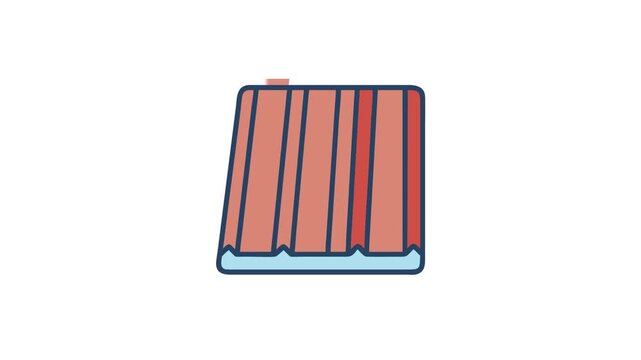 Flat design salmon colored curtain with vertical navy stripes
