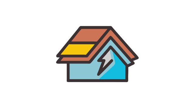 Stylized house icon with lightning strike, vector illustration