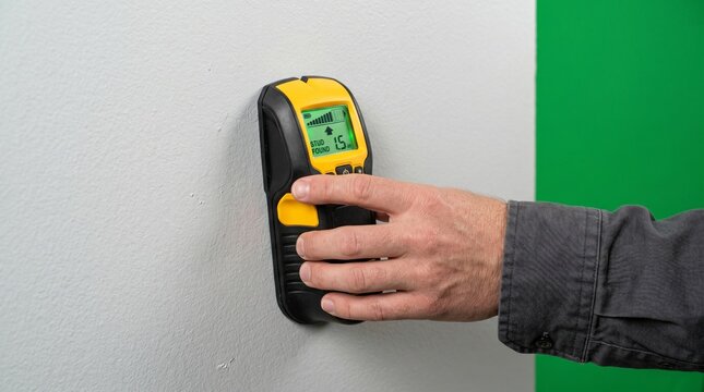 Hand testing electrical outlet with voltage tester for home safety inspection