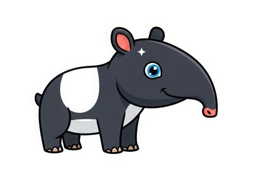 Cute cartoon tapir with blue eye and star on forehead isolated on white background