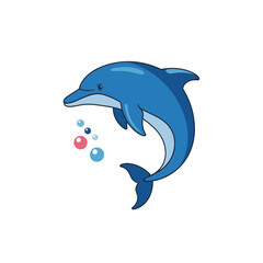 Obraz premium A blue dolphin jumping out of water with bubbles