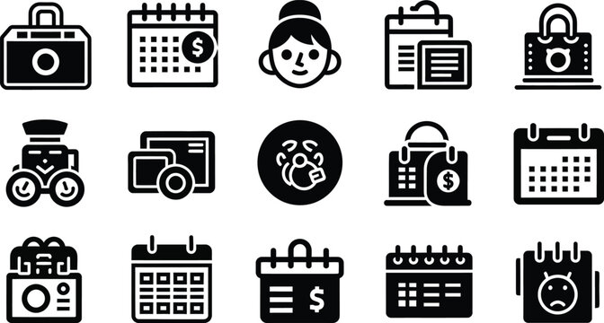 Business Icons Collection: Calendar, Money, Shopping, Time Management, Planning