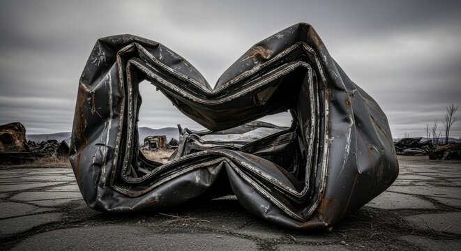 Twisted Metal Wreckage Resembling Abstract Sculpture