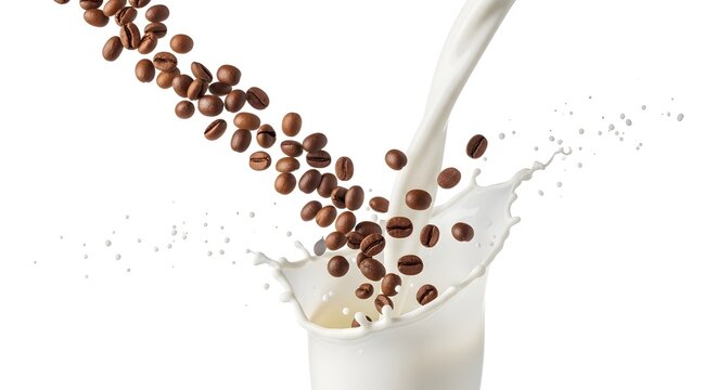 milk splash and coffee Bean  isolated on white