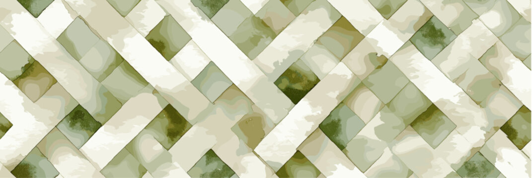 Shabby chic watercolor lattice pattern designing elegant background. Seamless lattice pattern creating a rustic watercolor background in muted green and beige tones