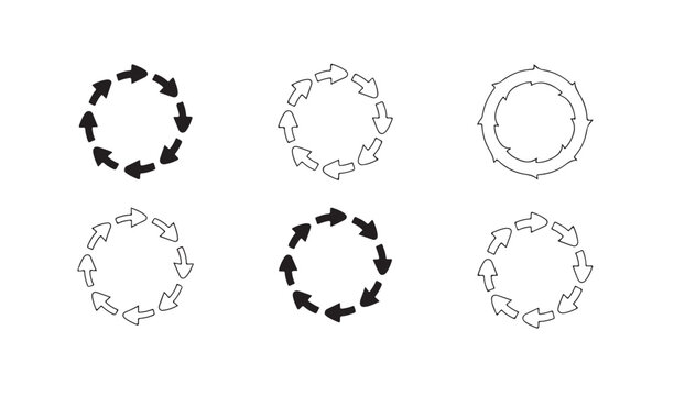 Six circular arrow icons representing rotation and cyclical processes.