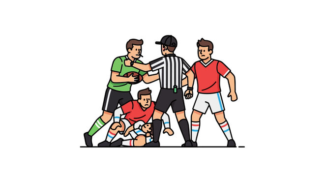 Soccer Players and Referee in a Heated Dispute During Game.