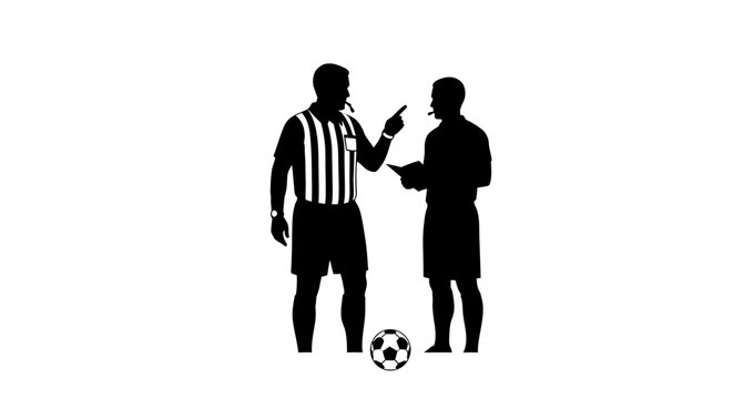 Soccer Referee Explaining Rules to Player During Football Match.