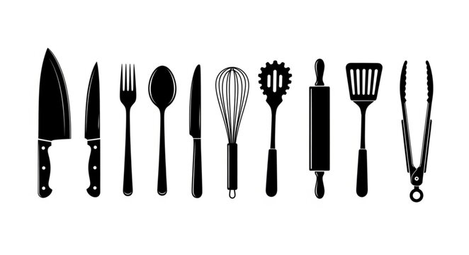 Collection of Kitchen Utensils and Cooking Tools Silhouette.