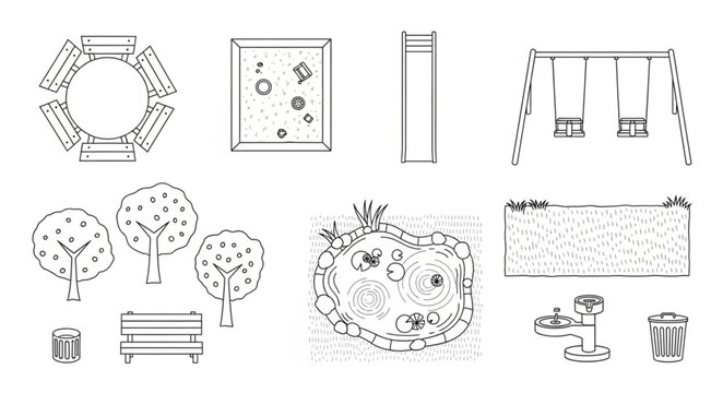 Architectural Drawings of Playground Elements and Park Features.