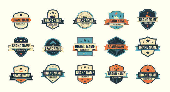Collection of vintage badge and emblem designs for branding purposes.
