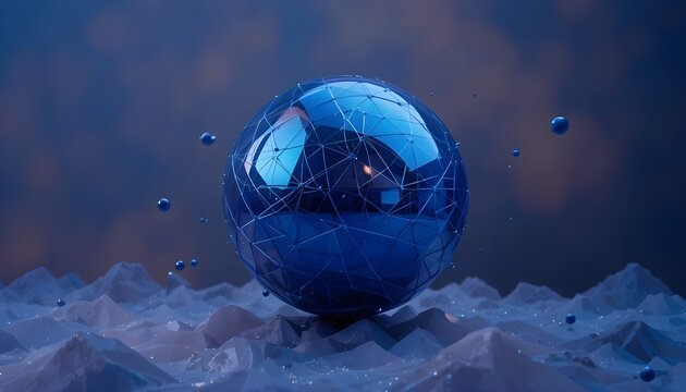 ,,Blue 3D abstract sphere vector design, soft shadows, gradient mesh, floating glossy shapes,...