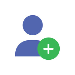 Obraz premium Simple Blue Person Icon With Green Plus Symbol Graphic Element