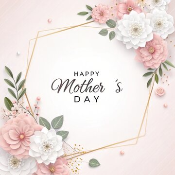 Elegant Floral Frame with Text for Happy Mother's Day Concept Card Design