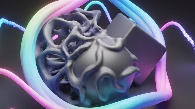 Abstract 3D Sphere and Cube with Neon Waves for FL Studio