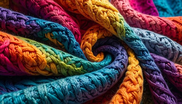 Vibrant colorful knit fabric texture closeup.