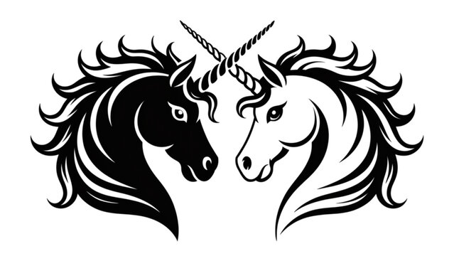 Black and white line drawing of two wolves howling at the moon Vector