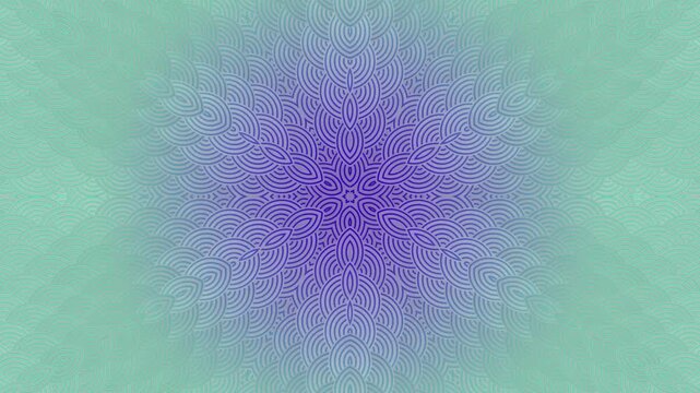 Gradient mandala pattern with blue, teal, and purple tones featuring smooth radial geometry. Seamless loop background ideal for motion graphics, modern design, and calming visuals.