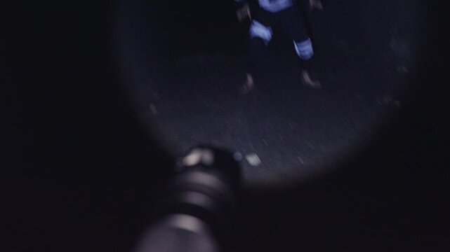 A disorienting and scary first-person view of exploring a cave with a flashlight. The beam erratically reveals multiple performers in creepy costumes, performing a chaotic and threatening dance.