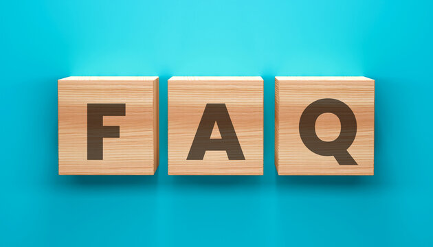 FAQ Blocks: FAQ spelled out on three wooden blocks set against a striking blue background. The blocks stand out in sharp focus. This image is perfect for conveying information and support.