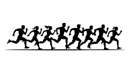 Obraz premium Black silhouettes of running horses against white background vector icon set Vector