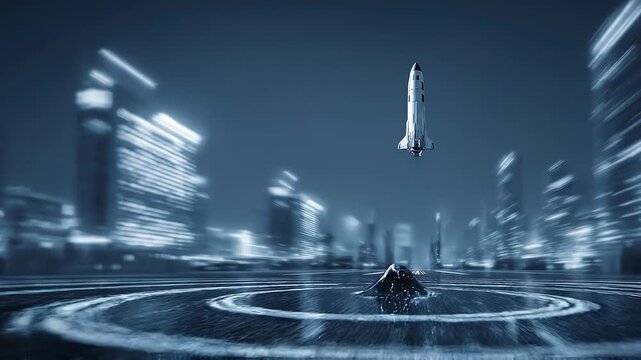 Seamless loop rocket launch acceleration concept, digital transformation corporate growth background.