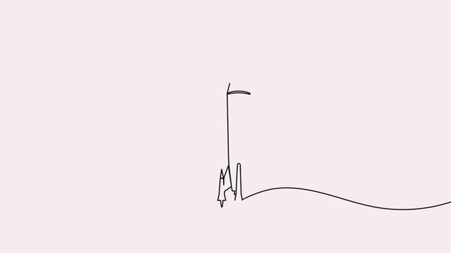 Rocket launch  visualized in a minimalist continuous one line 4K animation video.