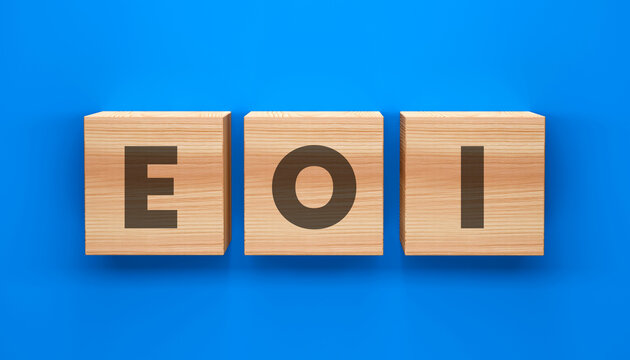 Expression of Interest Concept with Wooden Letter Blocks Representing Proposal Submission Business Opportunities Partnership Evaluation and Project Selection