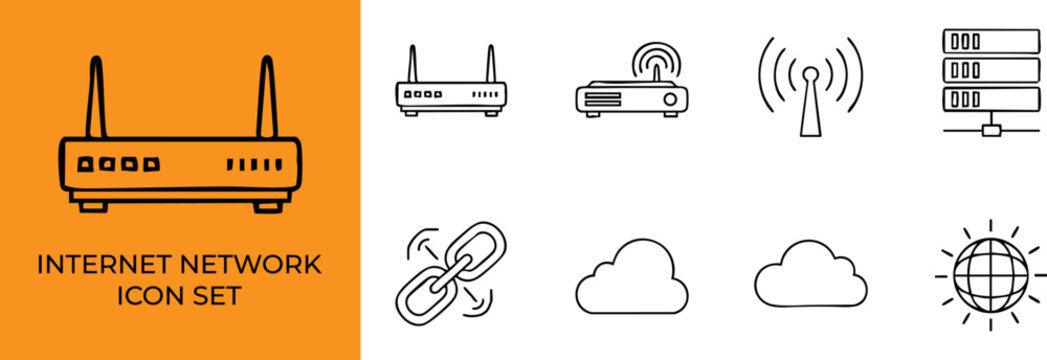 Internet Network Outline Icon Set Vector.