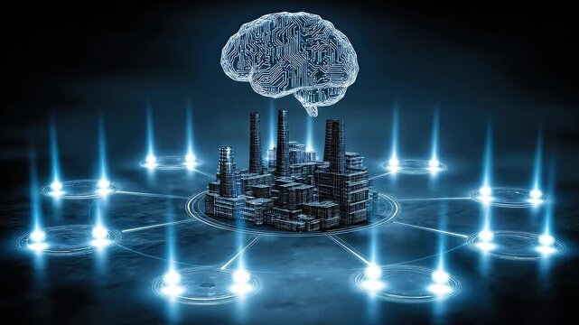 Seamless loop AI process management hub, centralized business system control background.