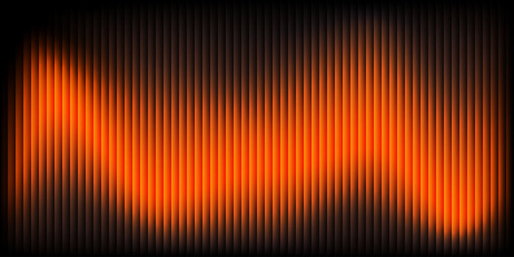 Vertical lines glow in fiery orange hues. Dark backdrop contrasts the vibrant, pulsing light. Abstract pattern suggests energy or sound waves. Ideal for digital design, music visuals, or tech themes