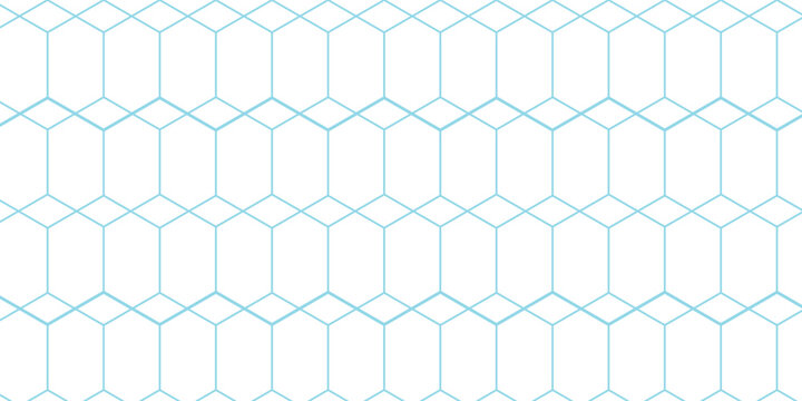 Seamless Elongated Hexagonal Pattern, Minimalist Light Blue Geometric Grid Outline on White Background