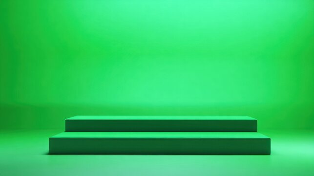 Green stage presentation background empty display platform for product showcase