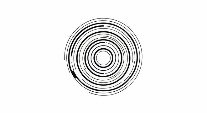 Black concentric circles with broken lines creating abstract circular pattern