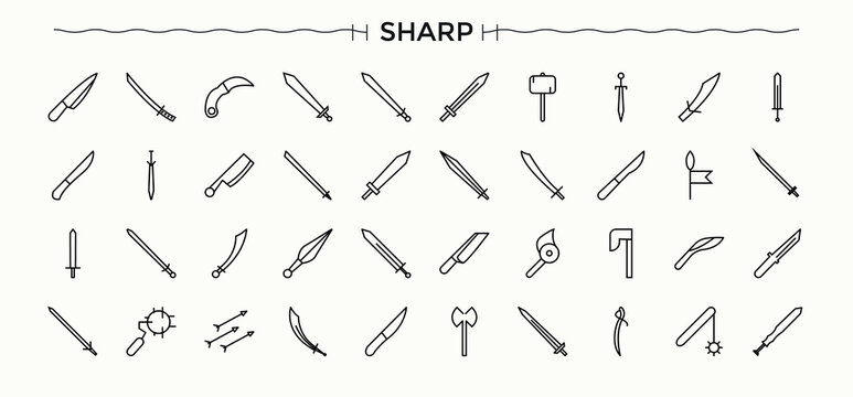 Sword And Knife line icon set. Set of line pictogram. Blade icon. Containing saber, weapon, battle, blade, knife, sword, war and more.