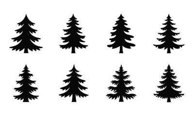 Fototapeta premium Christmas pine tree silhouettes collection of evergreen forest plants for winter design.