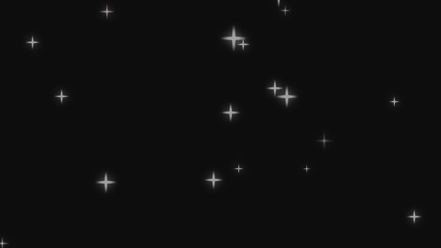 Glowing white starbursts and sparkles. Glowing white starbursts on black. Glowing white starbursts for magic and festive light animations.