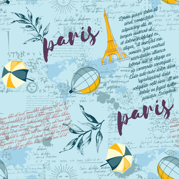 Abstract seamless vector Paris pattern. Eigel tower repeats print for fashion textile, clothes, wrapping paper. Flowers, cute vector pattern
