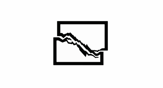 Abstract graphic black jagged lines breaking through a square outline