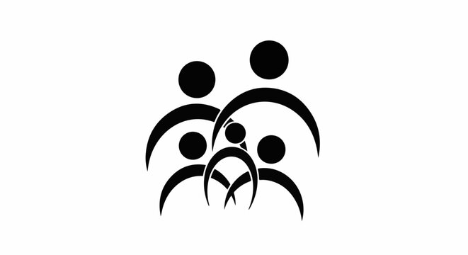 Abstract family graphic of five figures united by arches