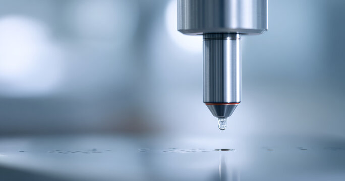 Close-up of precision industrial waterjet nozzle