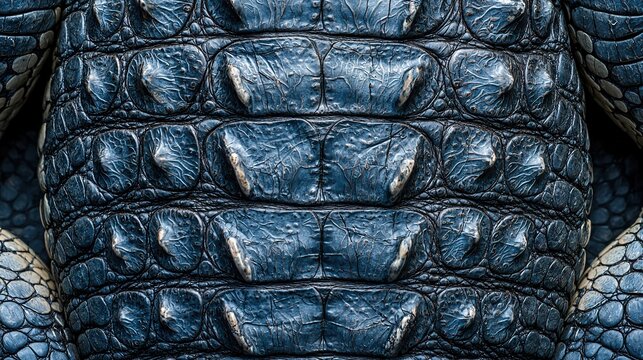 Detailed view of a crocodile's rough, dark scales on its back, ancient