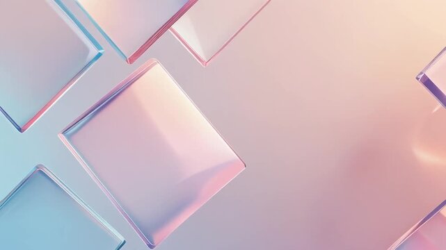 Floating translucent glass squares drifting slowly across a soft gradient background in this relaxing abstract motion graphic video clip designed for modern corporate visual branding projects.